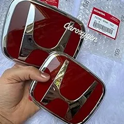 Caroxygen Genuine Type-R Front Rear Steering Red Black Chrome Premium Acrylic H Logo Emblem Made in Japan (Front and Rear)-image-57