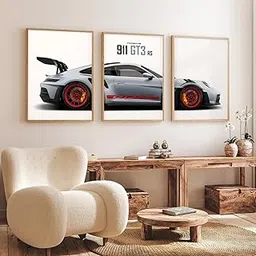 Gamya Big Porsche Cars Framed Posters For Wall Decoration, Bedroom, Living Room, Gift Item For Boys | Set of 3 (13x19 Inches) (GT3 rs Split)-picture-30