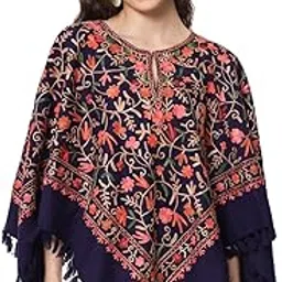 zamour Women's Wool Poncho Shrug Top, Kashmiri Embroidery Jaal, Inner Lining-picture-35