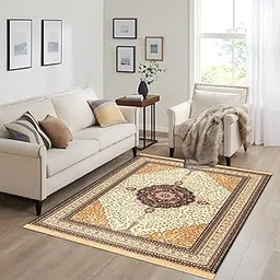 Sparrow World 5 x 7 Feet 3D Multi Printed Vintage Mandala Carpet Rug Runner and Carpets for Bedroom/Living Area/Home with Anti Slip Backing (5x7 ft) (Beige)-picture-22