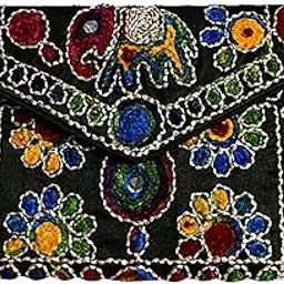 sutliyan Women's Rajasthani Handmade Damru Embroidery Small Clutch Bag-picture-13
