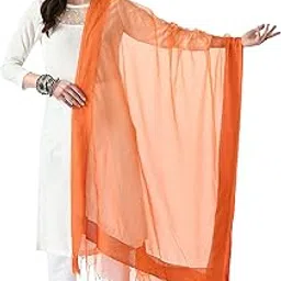Women's Orange Organza Cotton Solid Regular Dupatta-image-72