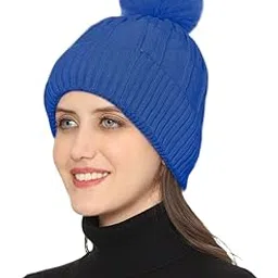 Latest Stylish Women's Girl's Winter Woolen Warm Beanie Cap (Fur Inside and Soft Pompom on The top) Winter caps for Women-image-88