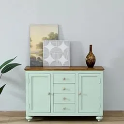 Wood Sideboard in Canary Green Finish with Drawers and Cabinets-picture-29