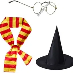 Kaku Fancy Dresses Polyester Harry Magician Accessories-Set For Kids | Wand, Specs, Scarf With Hat For Halloween Theme Costume, Multicolour-picture-21
