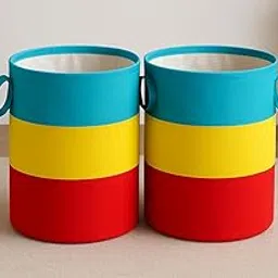 Ink Craft Non Woven Laundry Bag 50L – Foldable Laundry Basket with Two Side Handles, Multi-Color Printed Design, Durable & Spacious Clothes Storage Hamper (Pack of 2)-image-73