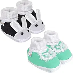neska moda Pack of 2 Unisex Baby Booties for 6 to 12 Months (Green,Black)-picture-30