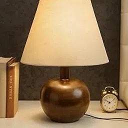 Wooden Table Lamp with Rustic Round Base and Natural Jute Shade, E27 Holder, 9W LED Bulb,18 inch Height, |Bedside & Desk Lamp| Home Decor| Living Room & Bedroom | Office lamp | Gift Item-picture-17