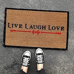 Onlymat Live Laugh Love Printed Anti-Slip Doormat (Black and Brown) Rectangular Shaped Entryway Rug Natural Coir Material with PVC Backing for Outdoor Entrance Home Multipurpose Mats Floor Door Hall Drawing Room Living Room (90cm x 60cm) image 1