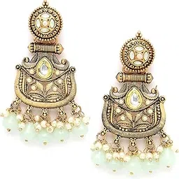 karatcart Antique Gold Plated Light Green Drops Studded Dangler Earrings for Women-picture-28