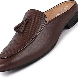 fausto Men's Back Open Tassle Leather Slip On Shoes for Outdoor|Evening|Festive|Occasions|Comfort|Lightweight with TPR Sole (6-13 UK)-picture-35