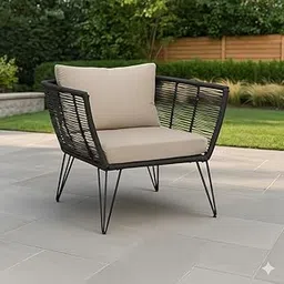 LOCCUS Outdoor Rope Single Seater Sofa Chair – All-Weather Patio Lounge Chair with Cushions for Balcony, Terrace, Porch, Backyard, Lawn, Poolside & Garden (Black & Cream)-image-43