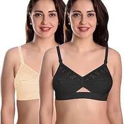 featherline Pure Cotton Embroidered Non Padded Non Wired Women's Everyday Bras (Cotton Straps)-picture-13
