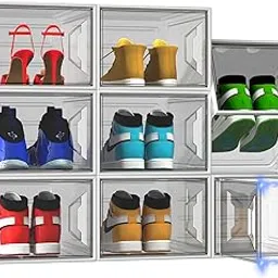 X-Large Stackable Shoe Boxes - Clear Plastic Shoe Storage Boxes with Magnetic Door, Thicken Shoe Organizer for Closet, Space Saving Foldable Shoe Containers Bins for Sneaker Boot - 8 Pack(White)-image-29