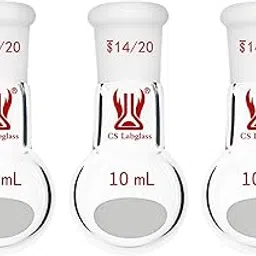 [3 Pack] CS Labglass 10ml Single Neck Round Bottom Flask with 14/20 Standard Taper Outer Joint, Borosilicate Glass Boiling Flask, Lab Glassware-image-0