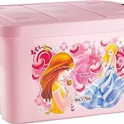 Nayasa Toy Box 25 Ltr With Lid Plastic Storage Box | basket for storage | Toys & Kids Room Use, Pink-picture-11