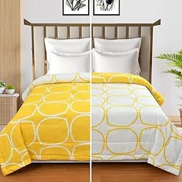 OSONIC Super Soft Double Bed Dohar 90x90 Inches, Brushed Microfiber Cotton AC Blanket | Lightweight Flannel Throw| Dohar | Duvets 300 GSM Summer Winter Comforter (Yellow White Circle)-image-84