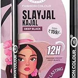 Fashion Colour Slayjal Kajal | Deep Black Bold Finish | Long Lasting Waterproof & Smudge Proof Eye Kajal | Intense Pigment | Smooth Glide | Suitable for Sensitive Eyes-picture-27