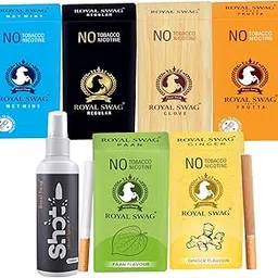 ROYAL SWAG Natural Herbal Cigarettes Regular, Clove, Frutta, Mint, PAAN, Ginger Flavour(60 Sticks) With Anti Addiction Big Spray 100 ml Ayurvedic Herbs 100% Tobacco-Free and Nicotine-Free-picture-16