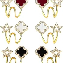 aeenioy 3pairs Stud Earrings For Women Four Leaf Clover Stud Earring For Women Gold Plated Stylish Second Studs Side Earring Upper Ear Piercing Earrings Earrings Trendy Ear Rings For Women-picture-25