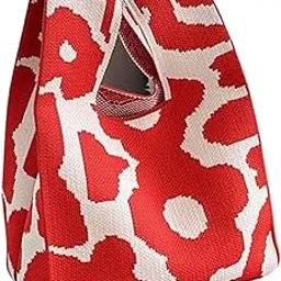 Women's Wrist Knot Crochet Tote Bag – Small Knitted Handbag Pouch, Cute Wrist Cuff Purse for Casual, Outdoor, Shopping, floral Pattern – Gift for Mom, Birthday (Red)-image-41