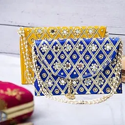 Kuber Industries Clutch Purse | Hand Purse | Ladies Hand Purse with Handle | Traditional Shagun Purse | Baby Shower Purse | Gifting Clutch Purse | Mirror Check Purse | Pack of 2 | Multicolor-image-33
