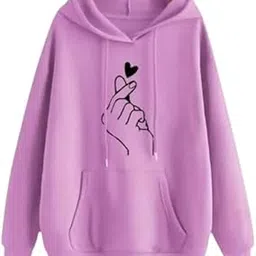 Trendy Lavender Hoodie for Women with Korean Finger Heart Print | Oversized Pullover Sweatshirt with Front Pocket & Drawstring Hood | Casual Winter Wear-image-49