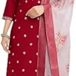 cliw Women's Embroidered Straight Kurta Set with Pant and Floral Silk Dupatta-picture-11