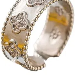 lishanti Gold Color Floral Band Ring for Women – Vintage Wide Band Ring with Cubic Zirconia & Beaded Edge – Elegant Statement Jewelry for Womens and Girls-picture-20
