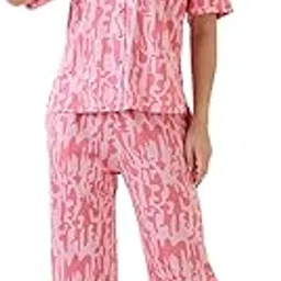 av2 Women's Cotton Printed Round Neck Short Sleeve Night Suit Set | Capri Set | Casual Night Dress for Women-2892-picture-15