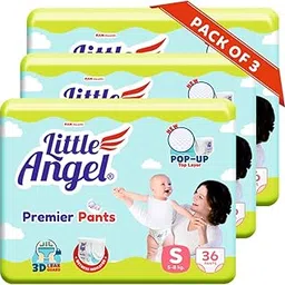Little Angel Premier Pants Baby Diapers, Small (S) Size, 108 Count, Combo Pack of 3, 36 Count/pack with Wetness Indicator, 5-8 Kg-picture-38