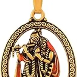 zumrut � Gold Plated Finish Goddess Meenakari Radha-Krishna Pendant Necklace Religious Jewellery for Men/Women-picture-11