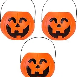 Partysanthe Halloween Portable Pumpkin Buckets Pack of 3 Jack-O-Lantern Trick-Or-Treat Candy Pumpkin Basket Halloween Season for Kids - Pack of 3pcs-image-5