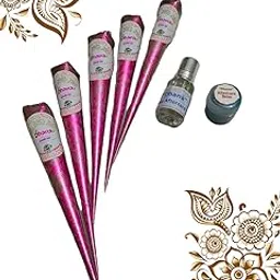 DHANA Natural Organic Henna Mehendi Cones - COMBO PACK , Dark Red-Brown Stain, Fine Detailing for Hands and Feet, COMBO PACK ( 5 Pack cone + 1 Aftercare Balm - 6g + 1 Aftercare oil-6ml )-image-85