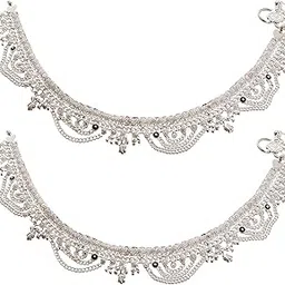 lucky jewellery Traditional Designer Silver Polish Anklet Payal Pair of One for Girls & Women (1000-B2YS2-1099)-picture-11
