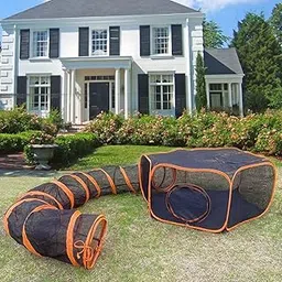 Small Animal Playpen Guinea Pig Hedgehog Cage Rabbit Cage with Fun Surround Tunnel Breathable & Transparent Pop Open Exercise Yard Fence with Top Cover Anti Escape orange2-picture-52