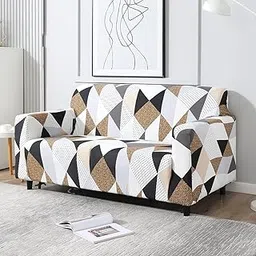 HOKIPO Elastic Stretchable Double Seater Sofa Cover, Grey Brown Geometric (AR-4094-D9)-picture-21
