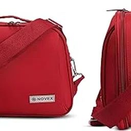 NOVEX Polyester Vanity Box For Womens | Cosmetic Makeup Storage Kit Organizer | Travel Makeup Bag With Adjustable Dividers | Multifunctional Bags For Brushes, Home & Travels - Red, 23 Cm-image-10