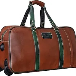 brand leather Genuine Leather Combination Colour Soft Sided Travel Duffle with Trolley (TAN)-picture-17