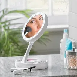 Double-Sided LED 10X Magnifying Makeup Mirror Large Lighted Foldable Vanity Mirror Travel Desktop Light - Multicolor image 1