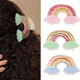Radhu & Kabby Rainbow Hair Clutchers for Girls | Claw Clips for Women | Durable Plastic Clutchers | Medium Size Claw Clips for thin and thick hair | Combo Pack | Set of 3-image-36