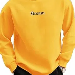 sxv style Dream Gothic Text Sweatshirt, Yellow Cotton Blend, Crew Neck, Long Sleeve-picture-19