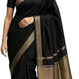 Traditional Cotton Saree, Black with Gold Border, Elegant Ethnic Wear-picture-44