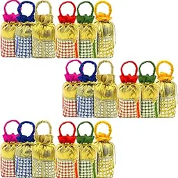 Women Potli Bags | Sequence and Zari Embroidered Silk Potli | Traditional Shagun Return Gifts Potli for Mehandi, Haldi, Baby Shower, Wedding, Sangeet-image-8