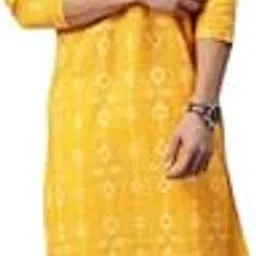 darkchill Men's Yellow Printed Cotton Kurta – Ethnic Straight Fit with Full Sleeves & Mandarin Collar-picture-18