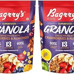 Bagrry’s Superfood Granola Exotic Fruits with Cranberries & Almonds|30% Fruit and Nuts| 40% Oats & Quinoa|High in Fibre & Protein|5 Grain Goodness| Breakfast Cereal|Crunchy Granola, 400g, (Pack of 2)-picture-54