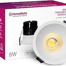 HomeMate WiFi Smart Trimless COB Downlight | 6 Watt, Round | Tuneable White, Shades of White from Warm to Cool White | Compatible with Alexa, Google Assistant and Siri (Pack of 1) image 1