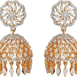 kushal's Fashion Jewellery White Rodium-Gold Polished Zircon Earrings With Push Back Clouser | Best For Gifting & Special Occasion | Jhumki For women - 433242-picture-18