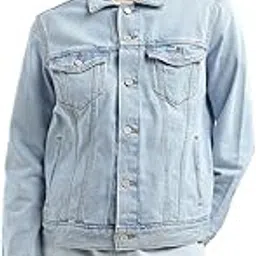 Men's Solid Light Blue Spread Collar Jacket-image-0