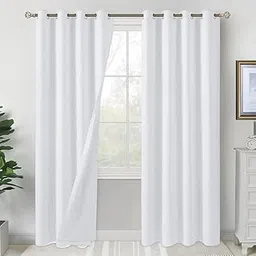Plain 1 Piece Eyelet 100% Pure Cotton Door Curtain Set - 7ft, White (N)-picture-31